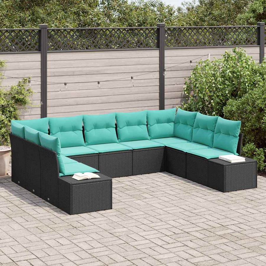 Tuin Sofa Set met kussen 9 pcs Zwart poly rattan