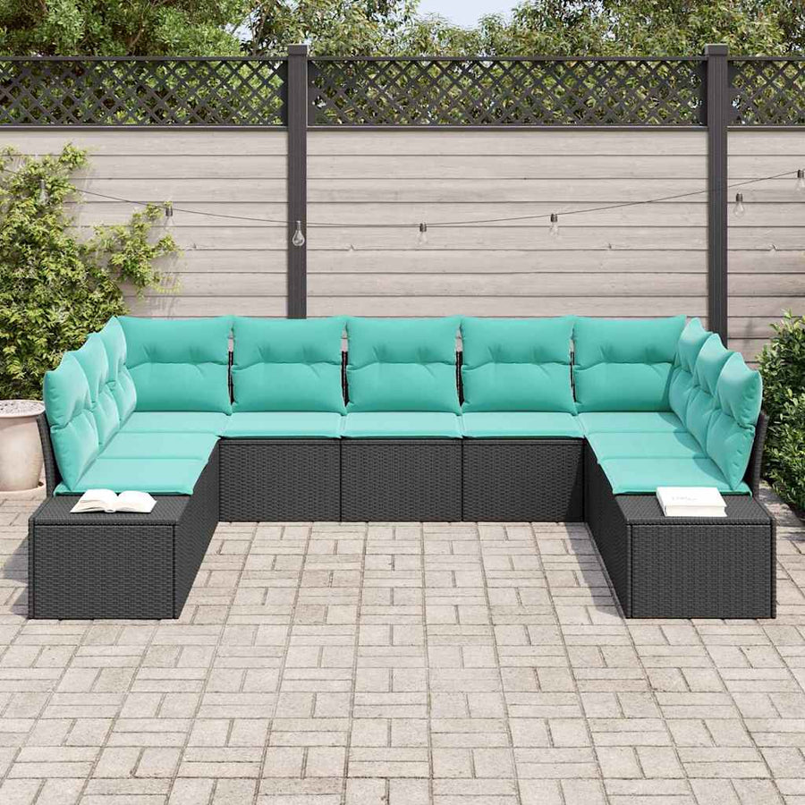 Tuin Sofa Set met kussen 9 pcs Zwart poly rattan