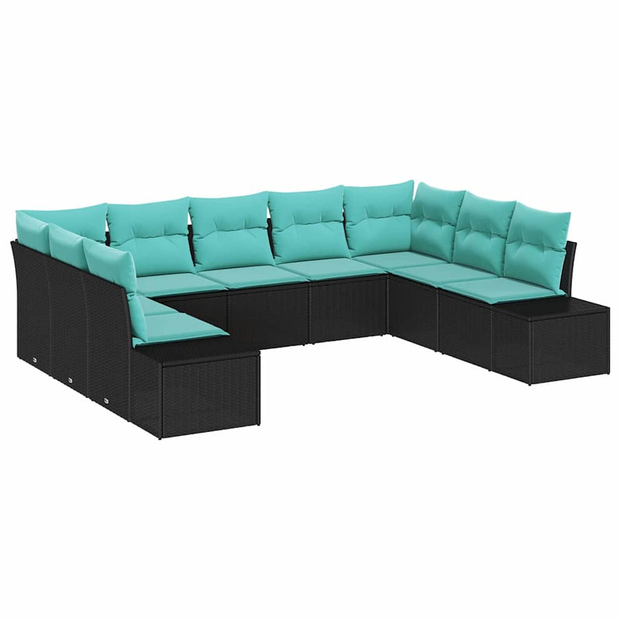 Tuin Sofa Set met kussen 9 pcs Zwart poly rattan