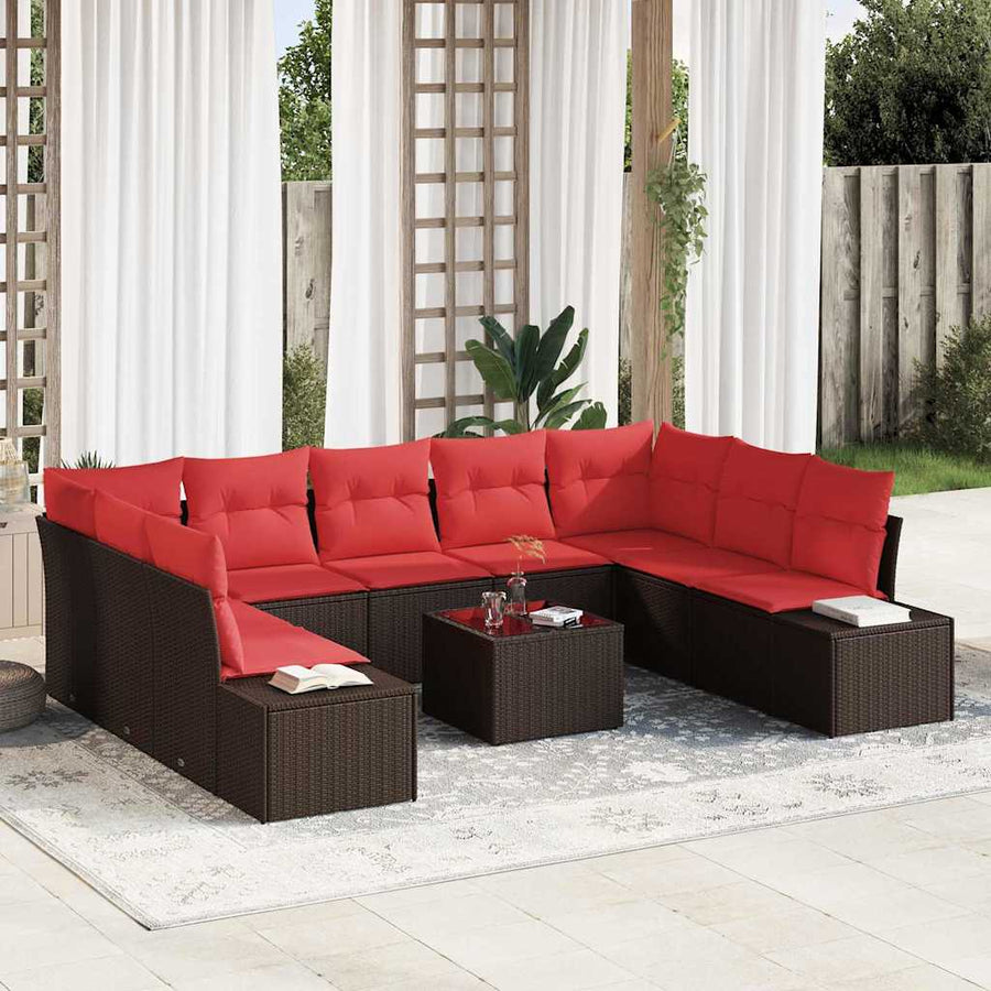 Tuin Sofa Set met kussen 10 pcs Bruin poly rattan