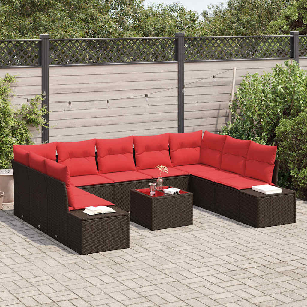 Tuin Sofa Set met kussen 10 pcs Bruin poly rattan