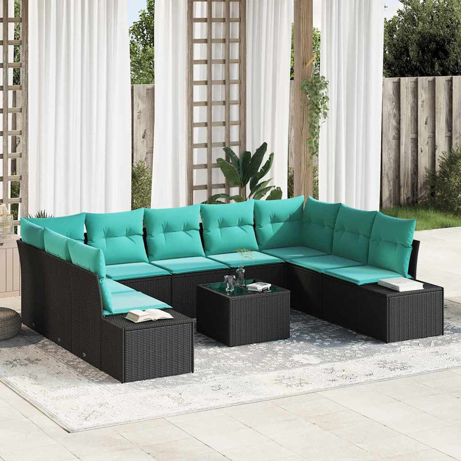 Tuin Sofa Set met kussen 10 pcs Zwart poly rattan