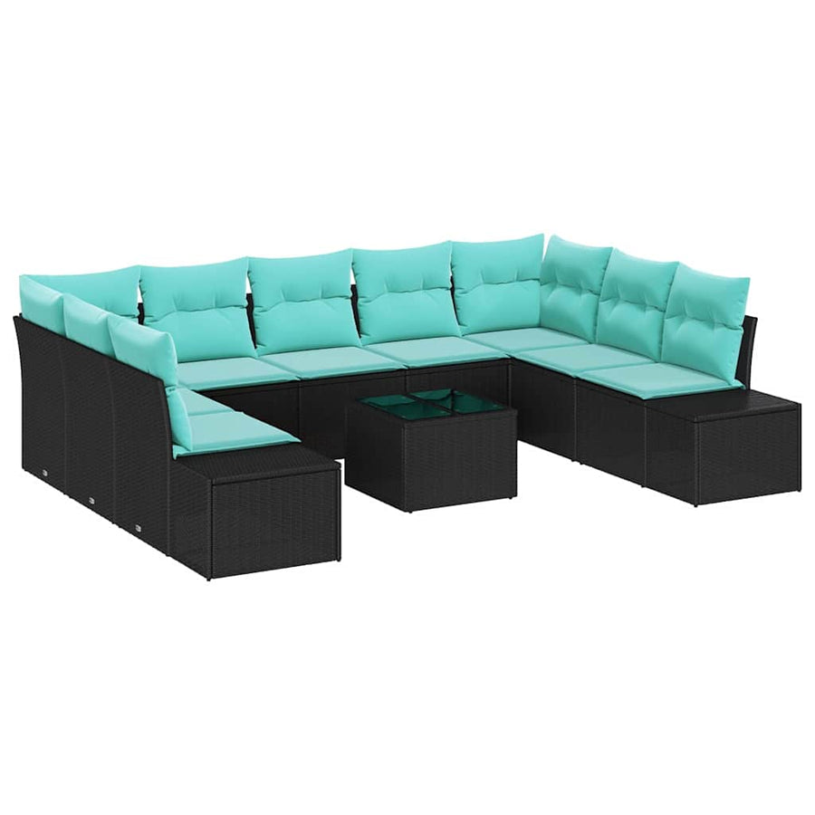 Tuin Sofa Set met kussen 10 pcs Zwart poly rattan