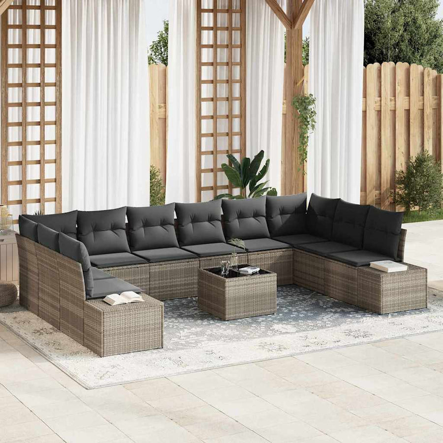 Tuin Sofa Set met kussen 11 pcs Lichtgrijs poly rattan