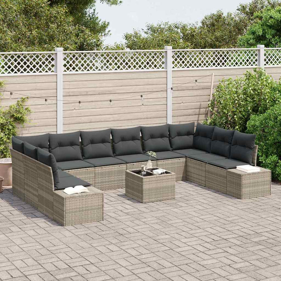 Tuin Sofa Set met kussen 11 pcs Lichtgrijs poly rattan
