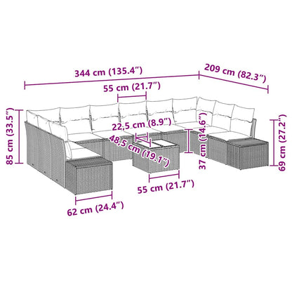 Tuin Sofa Set met kussen 11 pcs Lichtgrijs poly rattan