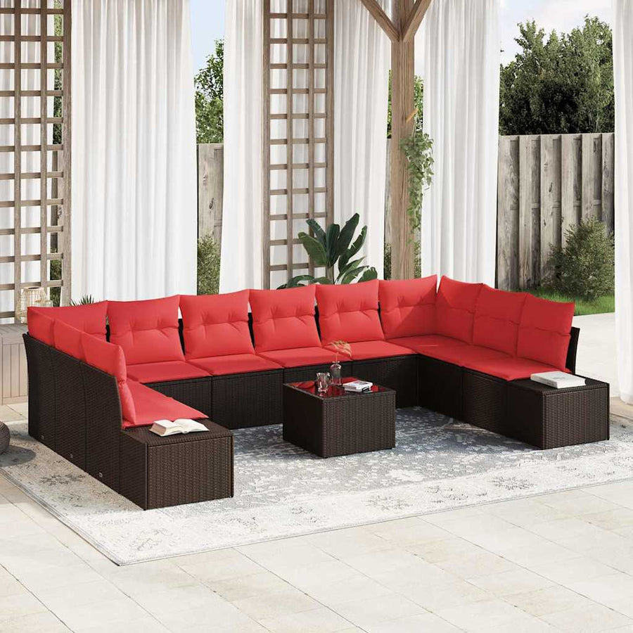 Tuin Sofa Set met kussen 11 pcs Bruin poly rattan