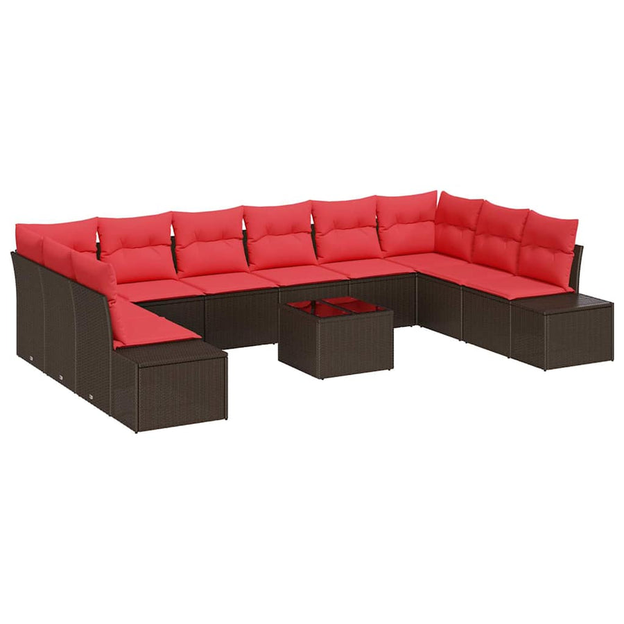 Tuin Sofa Set met kussen 11 pcs Bruin poly rattan