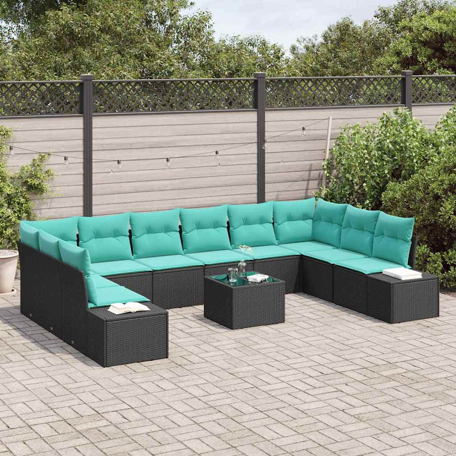 Tuin Sofa Set met kussen 11 pcs Zwart poly rattan