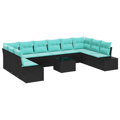 Tuin Sofa Set met kussen 11 pcs Zwart poly rattan
