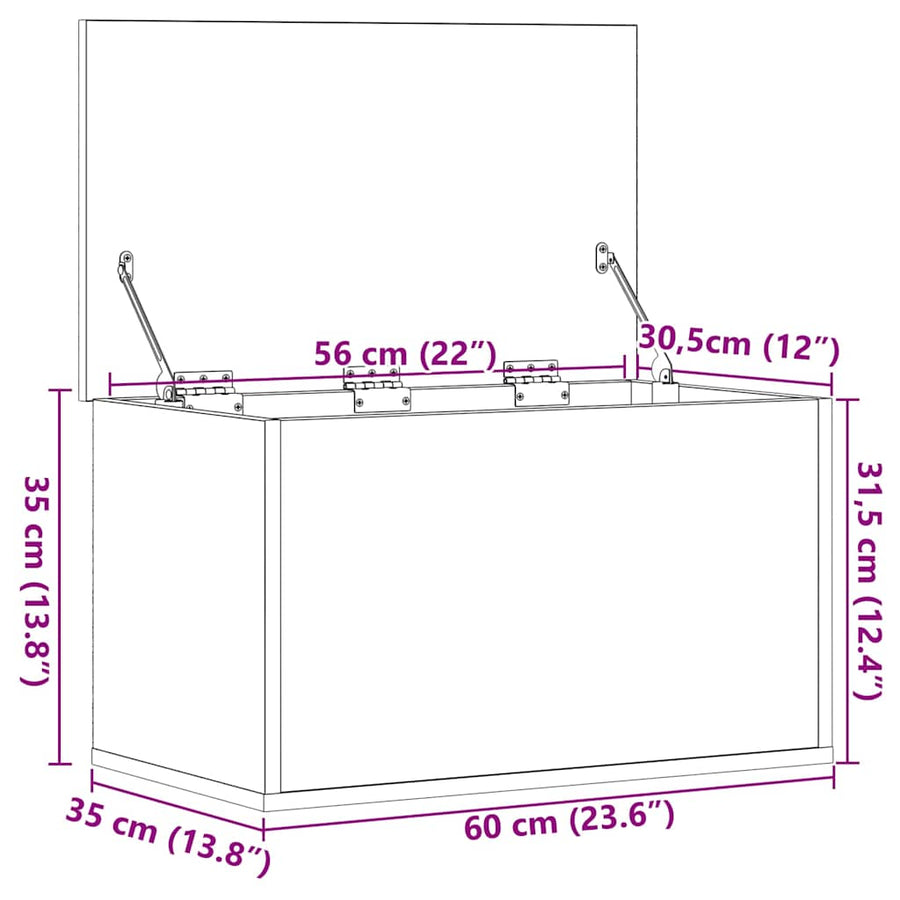 Opslagdoos artisanaal eikenkleurig 60 x 35 x 35 cm Bewerkt hout