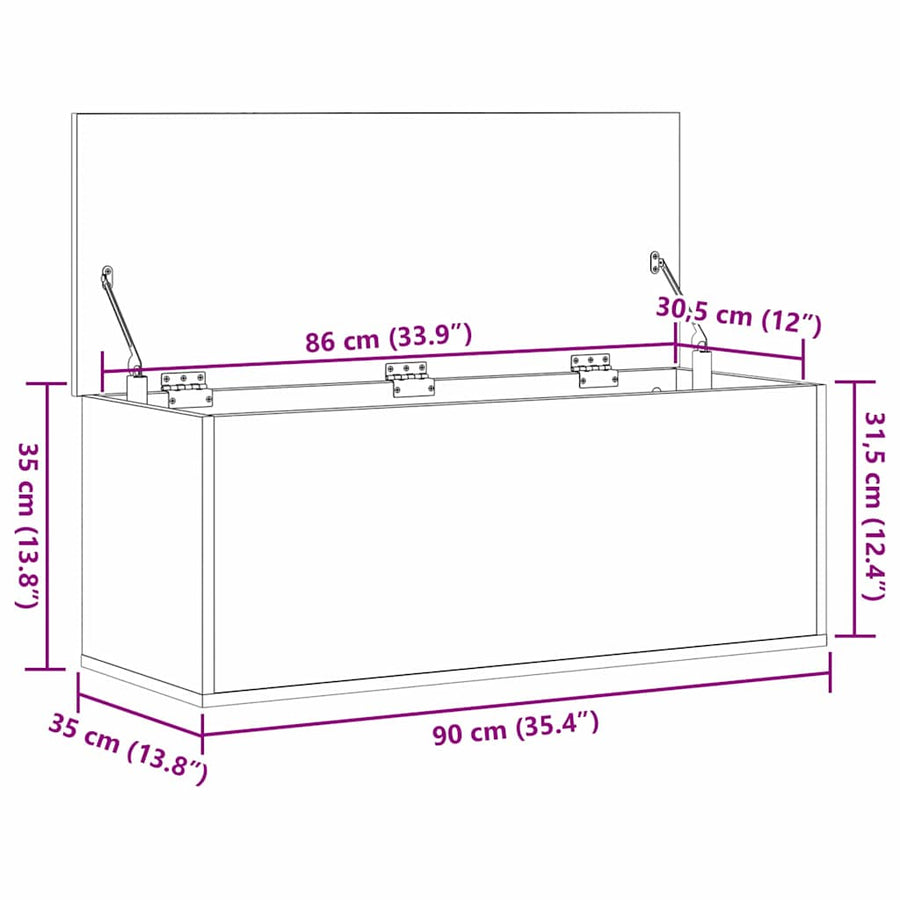 Opslagdoos artisanaal eikenkleurig 90 x 35 x 35 cm Bewerkt hout