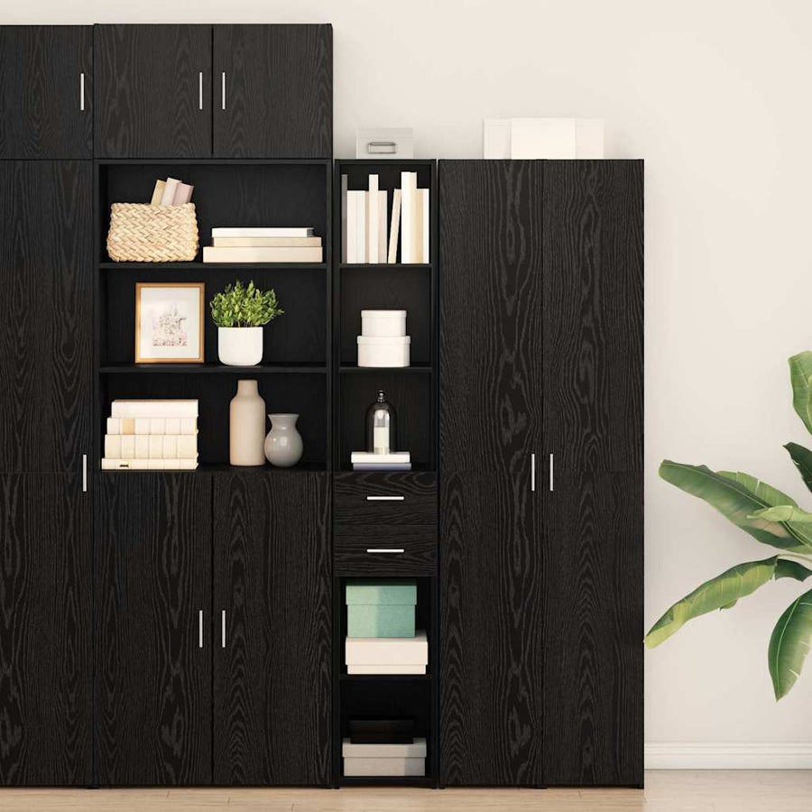 Boekenkast met lade Zwart Eiken 30 x 42.4 x 185.2 cm