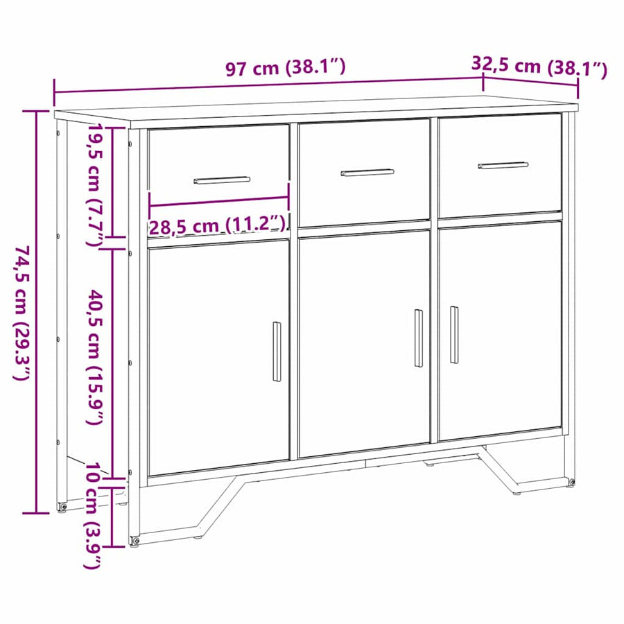 Dressoir met lade Oudhout 97 x 32,5 x 74,5 cm