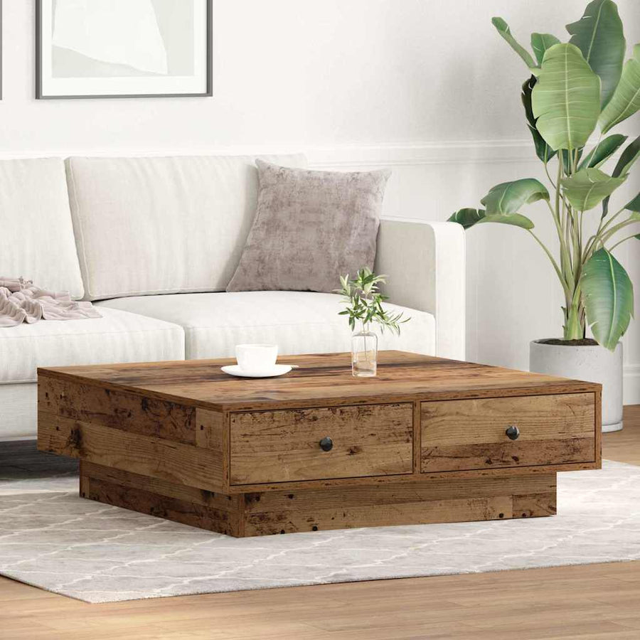 Salontafel Oudhout 90 x 90 x 28 cm Bewerkt hout