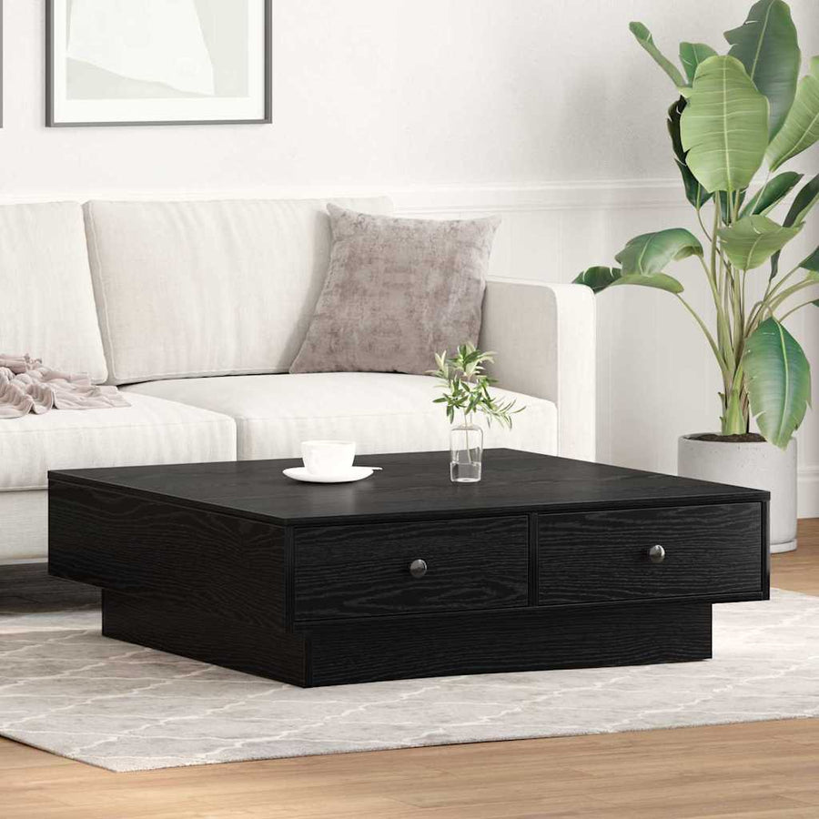 Salontafel Zwart Eiken 90 x 90 x 28 cm Bewerkt hout
