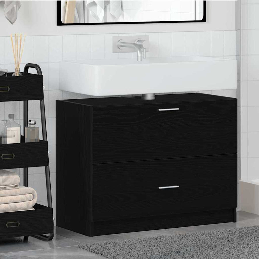 Badkamer Kast met lade Zwart Eiken 78 x 37 x 59 cm Bewerkt hout
