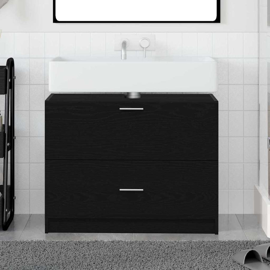 Badkamer Kast met lade Zwart Eiken 78 x 37 x 59 cm Bewerkt hout