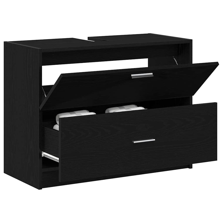 Badkamer Kast met lade Zwart Eiken 78 x 37 x 59 cm Bewerkt hout