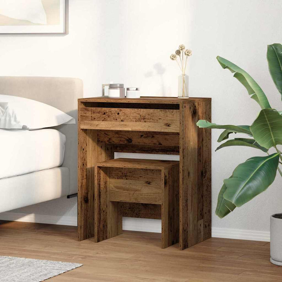 Kaptafel met lade Oud Hout 60 x 40 x 75 cm Bewerkt hout