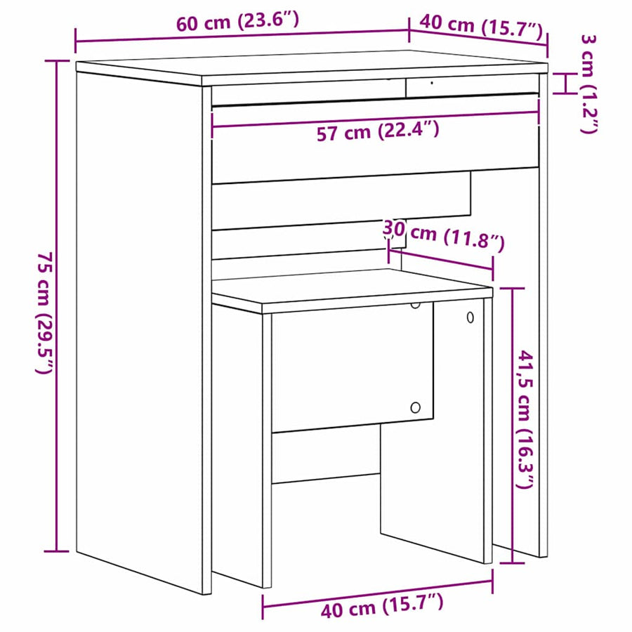 Kaptafel met lade Oud Hout 60 x 40 x 75 cm Bewerkt hout