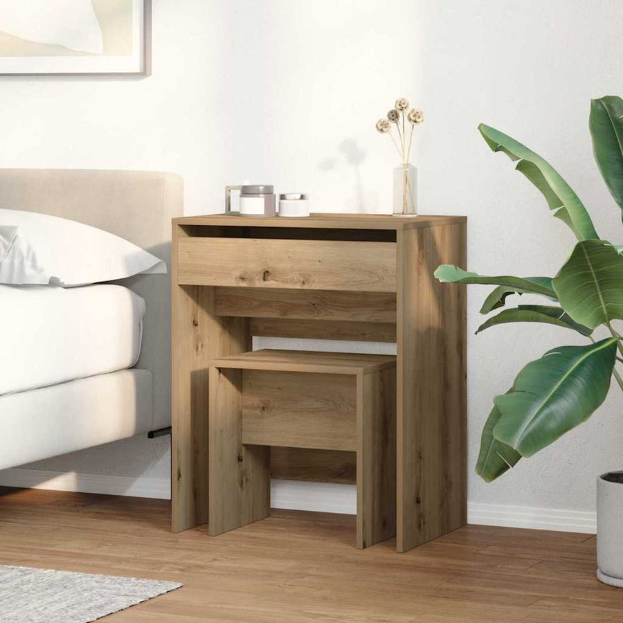 Kaptafel artisanaal eikenkleurig 60 x 40 x 75 cm Bewerkt hout