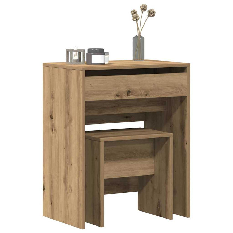 Kaptafel artisanaal eikenkleurig 60 x 40 x 75 cm Bewerkt hout