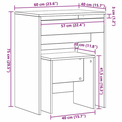 Kaptafel artisanaal eikenkleurig 60 x 40 x 75 cm Bewerkt hout
