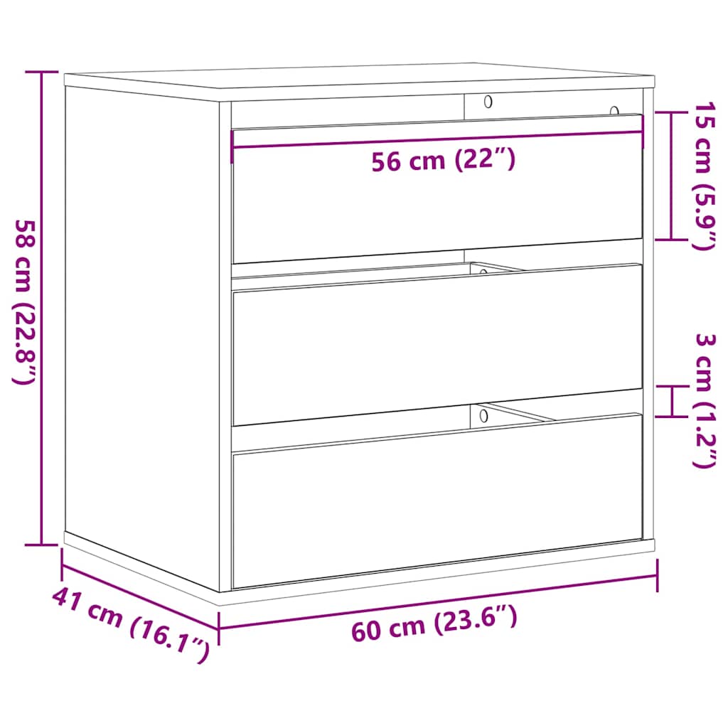 Ladenkast met lade Zwart 60 x 41 x 58 cm Bewerkt hout