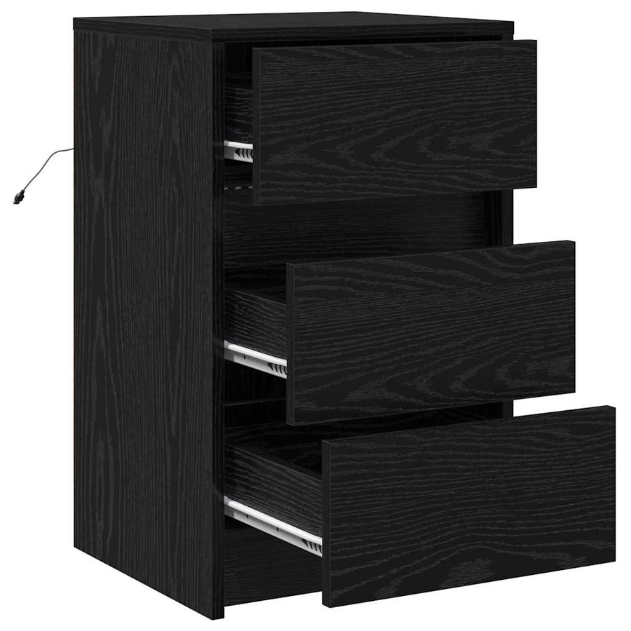 Nachtkastje met lade Zwart Eiken 38 x 34 x 61 cm Bewerkt hout