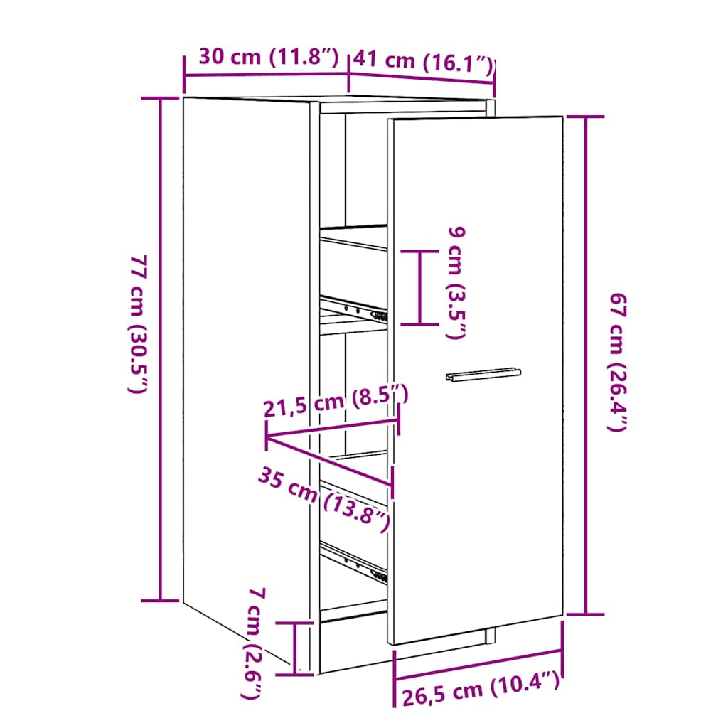 Apothekerskast Zwart eiken 30 x 41 x 77,5 cm Bewerkt hout