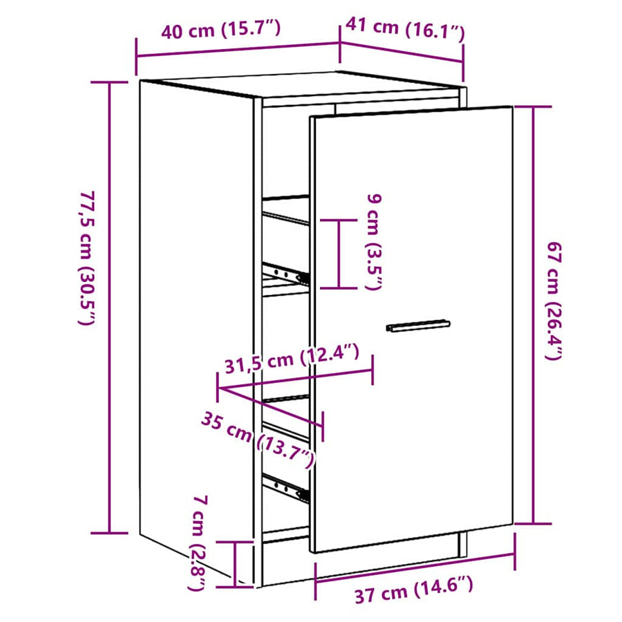 Apothekerskast Zwart eiken 40 x 41 x 77.5 cm Bewerkt hout