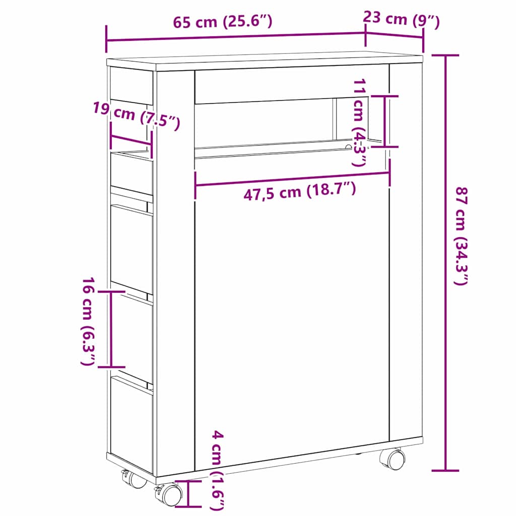 Badkamermeubelset Zwart Eiken 65 x 23 x 87 cm Bewerkt hout