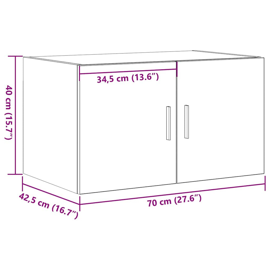 Wandkast artisanaal eikenkleurig 70 x 42.5 x 40 cm Bewerkt hout