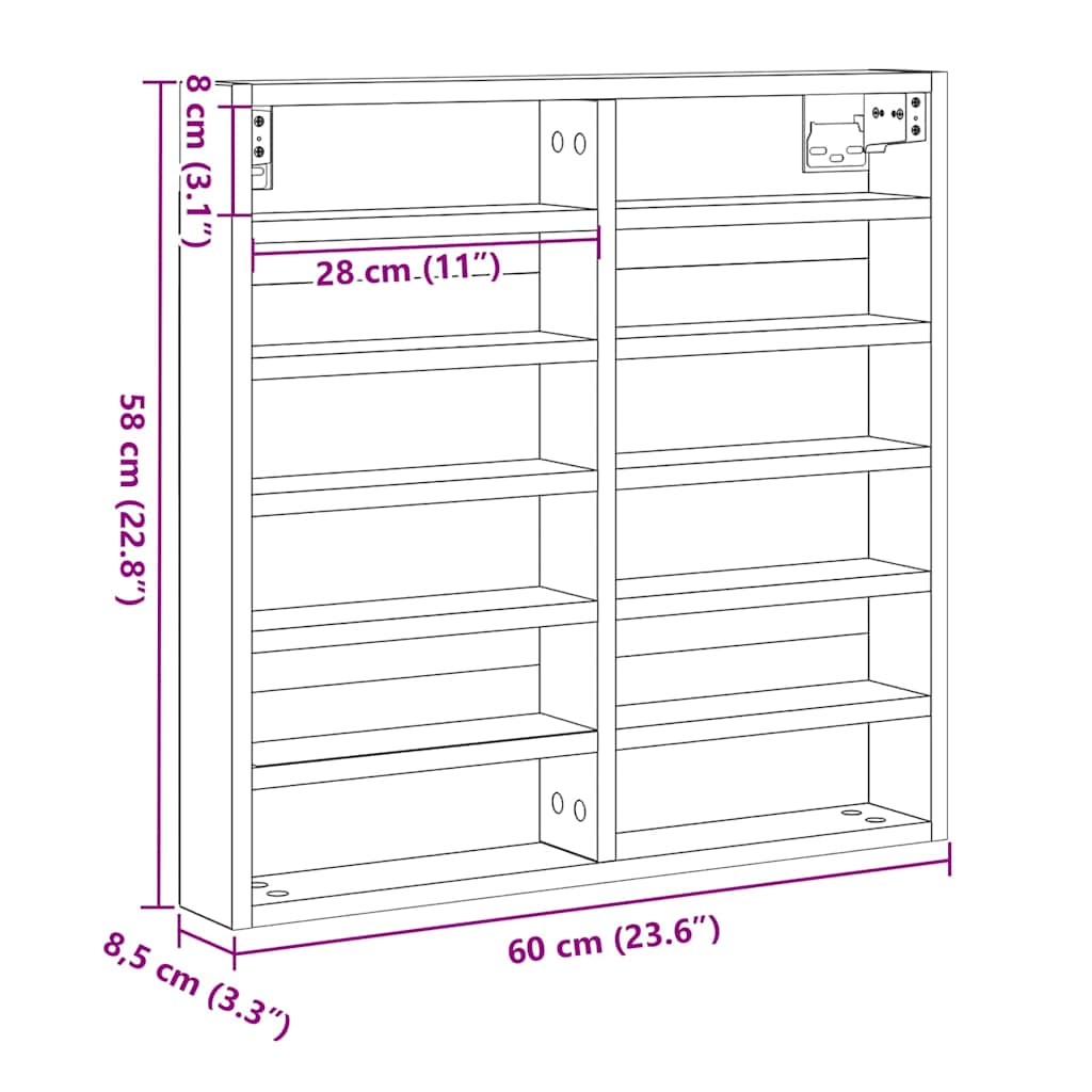 Tentoonselkast Met Plank Anders Zwart Eiken 60 X 8.5 X 58 Cm
