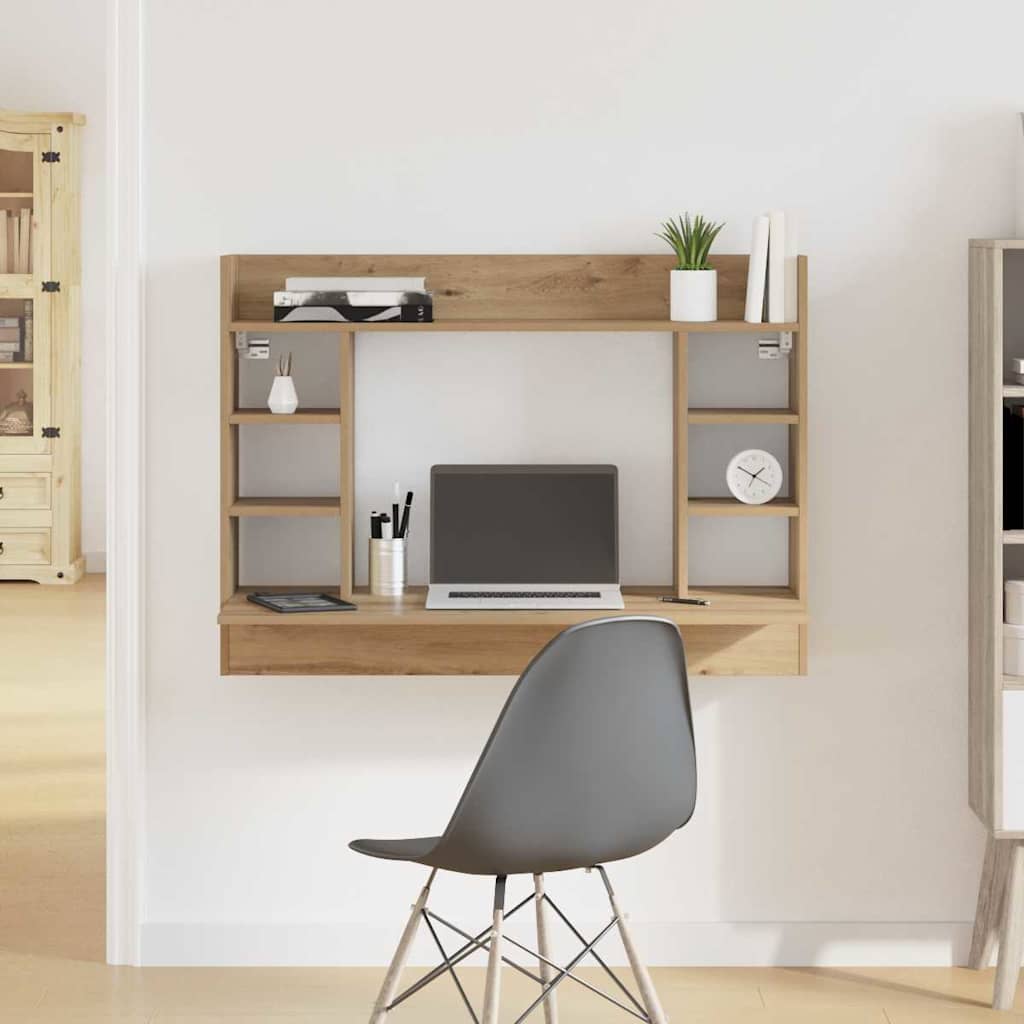 Aan de muur bevestigd bureau met plank artisanaal eikenkleurig