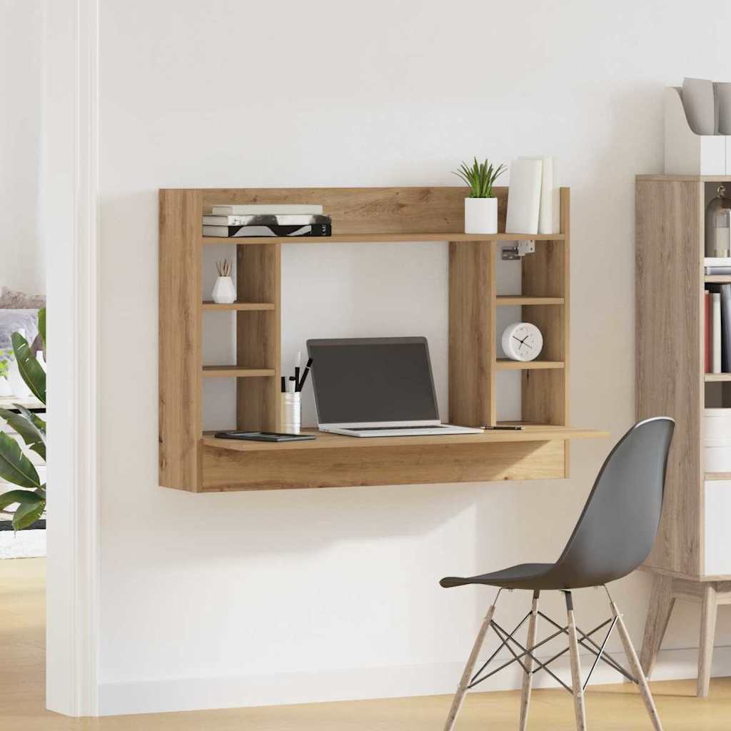 Aan de muur bevestigd bureau met plank artisanaal eikenkleurig