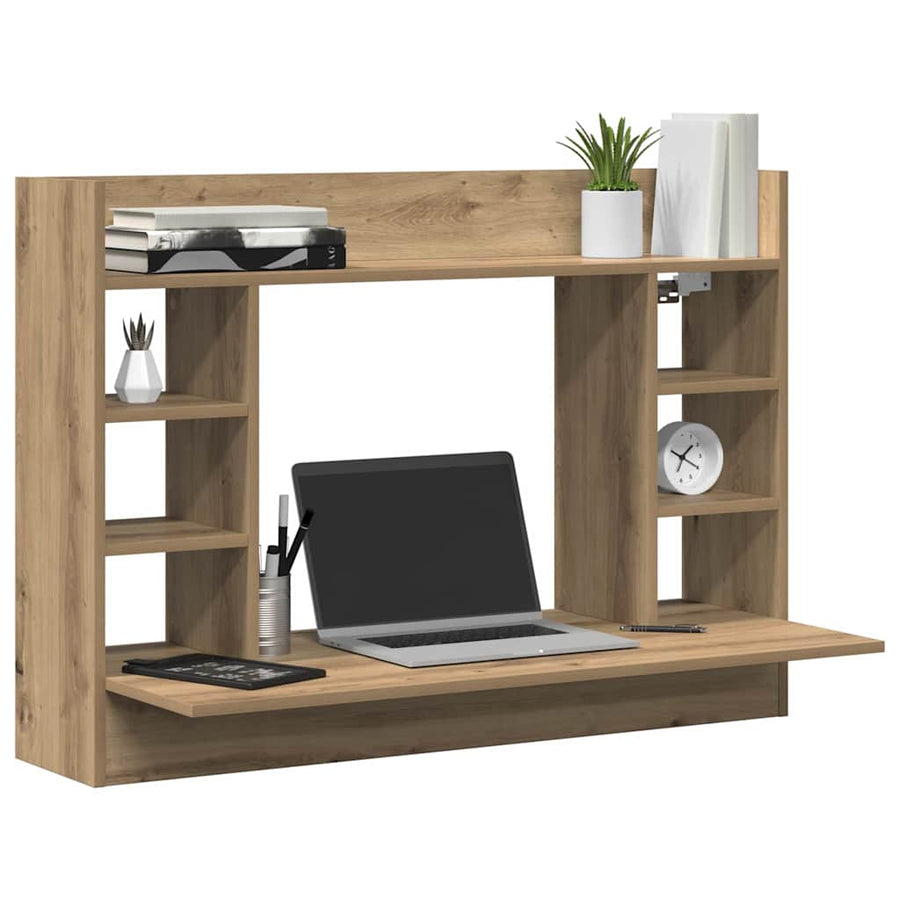 Aan de muur bevestigd bureau met plank artisanaal eikenkleurig
