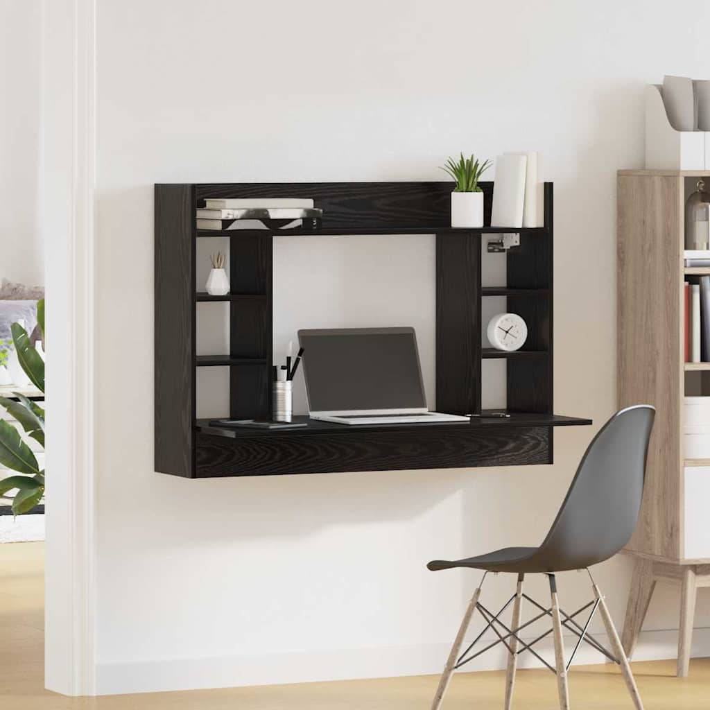 Aan de muur bevestigd bureau Zwart eiken 105 x 48 x 75 cm
