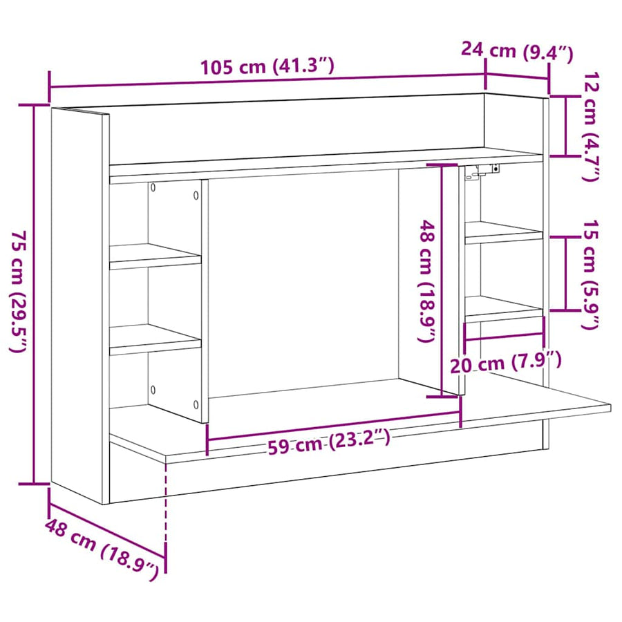 Aan de muur bevestigd bureau Zwart eiken 105 x 48 x 75 cm