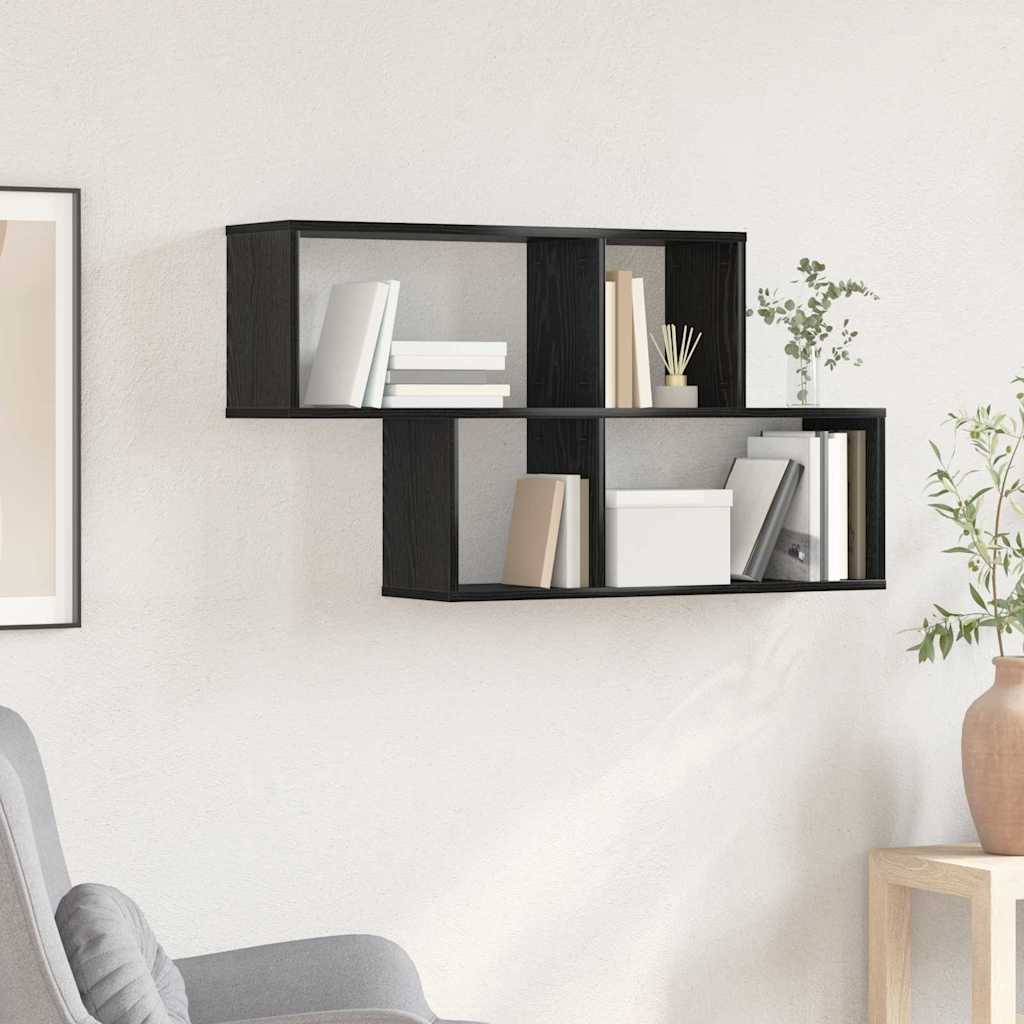 Wandplank met plank Wandgemonteerd Zwart Bewerkt hout