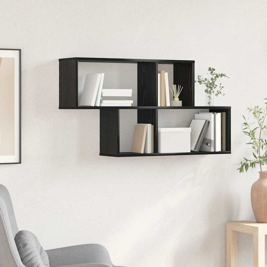 Wandplank met plank Wandgemonteerd Zwart Bewerkt hout