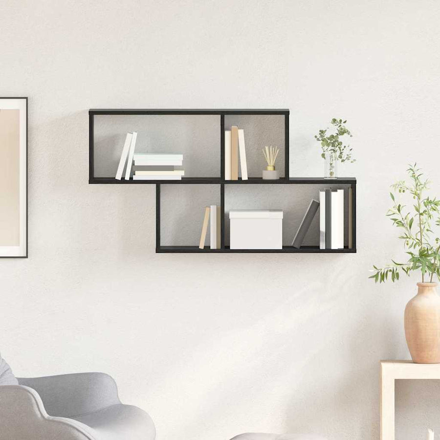 Wandplank met plank Wandgemonteerd Zwart Bewerkt hout