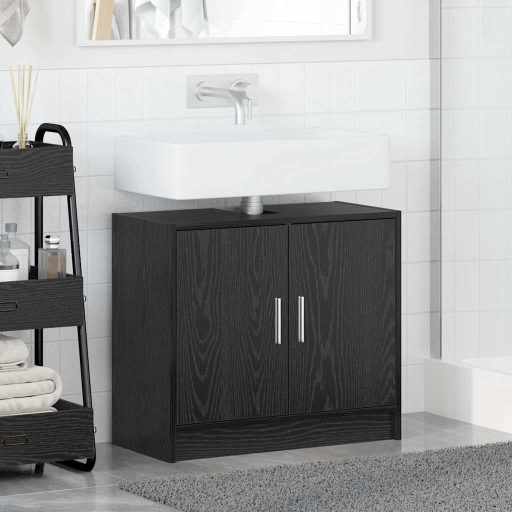 Badkamer Kast Zwart Eiken 63 x 29 x 55 cm Bewerkt hout