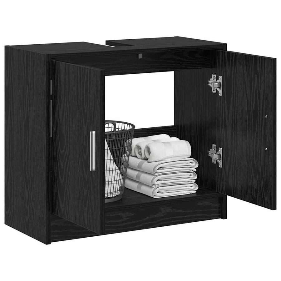 Badkamer Kast Zwart Eiken 63 x 29 x 55 cm Bewerkt hout