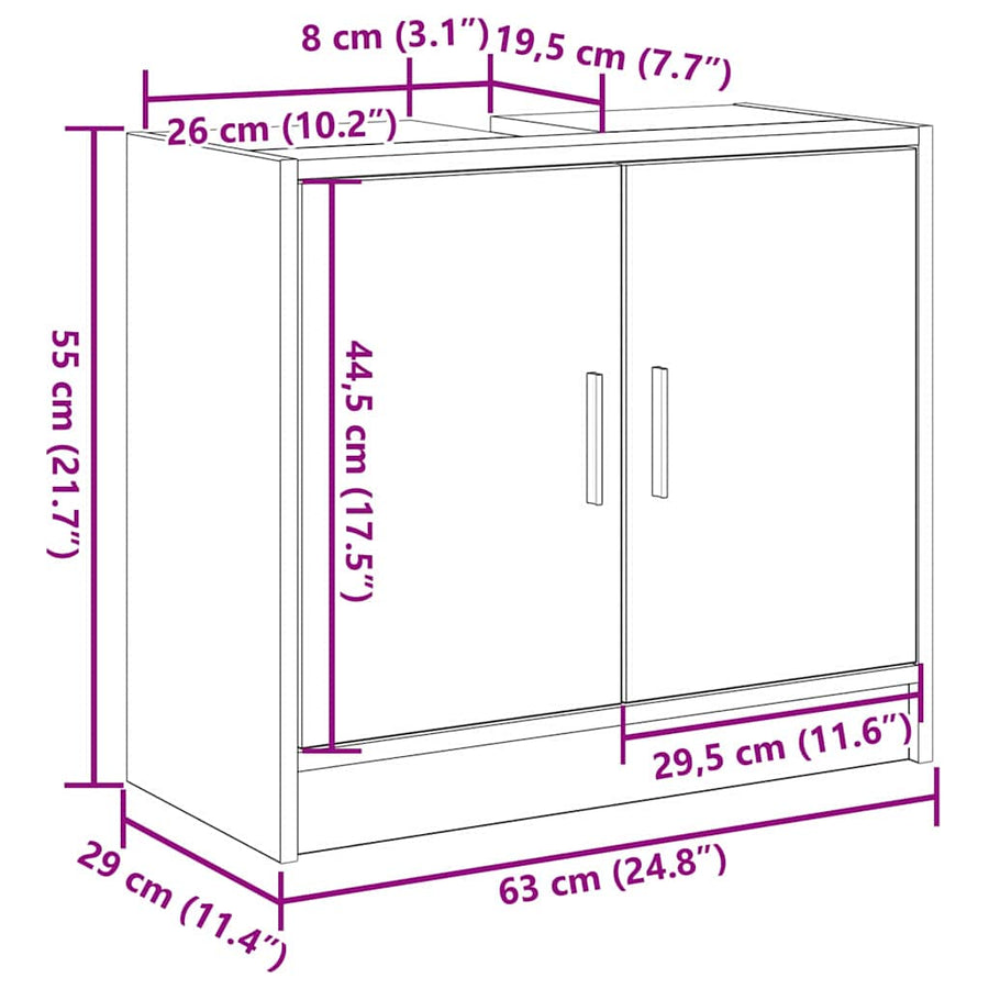 Badkamer Kast Zwart Eiken 63 x 29 x 55 cm Bewerkt hout
