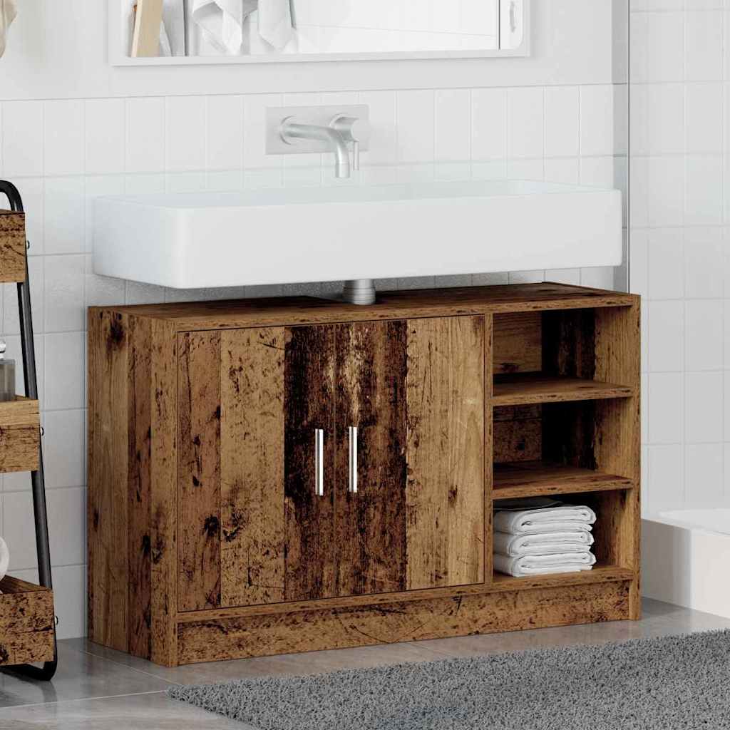 Badkamerkast met plank Oud Hout 90 x 29 x 55 cm Bewerkt hout