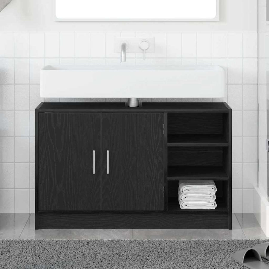 Badkamerkast met plank Zwart Eiken 90 x 29 x 55 cm Bewerkt hout