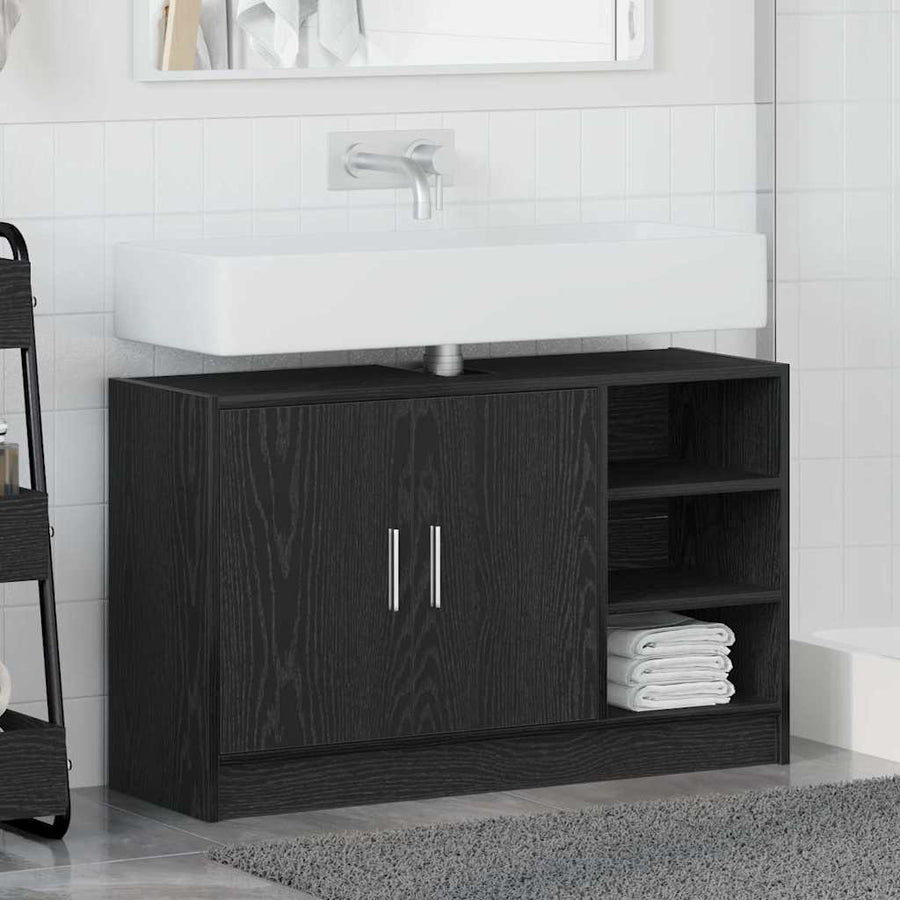 Badkamerkast met plank Zwart Eiken 90 x 29 x 55 cm Bewerkt hout