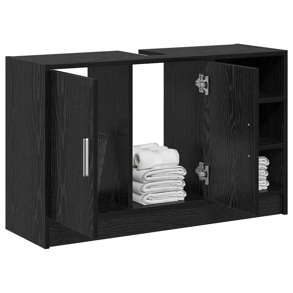 Badkamerkast met plank Zwart Eiken 90 x 29 x 55 cm Bewerkt hout